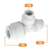 JG Speedfit White Plastic Reducing Tee - 15mm x 10mm x 10mm Diagram