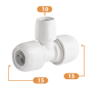 Hep2O Plastic Push-Fit Double End Reduced Tee Fitting - 15mm x 15mm x 10mm Diagram