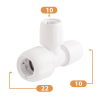 Hep2O Plastic Push-Fit Reduced Tee Fitting - 22mm x 10mm x 10mm Diagram