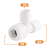 Hep2O Plastic Push-Fit Reduced Tee Fitting - 28mm x 22mm x 22mm Diagram