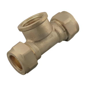 Brass Compression Threaded Centre Tee - 15mm x 15mm x 1:4 Left