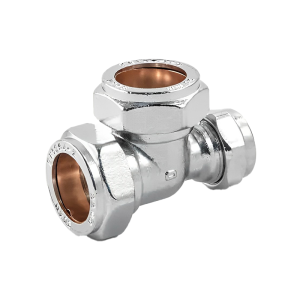 Chrome Compression Reducing Tee - 22mm x 15mm x 22mm Left