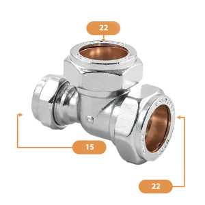 Chrome Compression Reducing Tee - 22mm x 15mm x 22mm Sizing