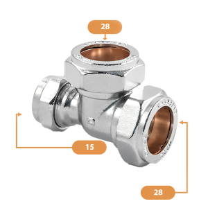 Chrome Compression Reducing Tee - 28mm x 15mm x 28mm Sizing