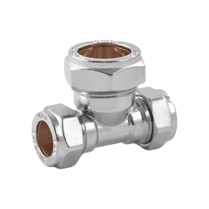 Chrome Compression Reducing Tee – 15mm x 15mm x 22mm