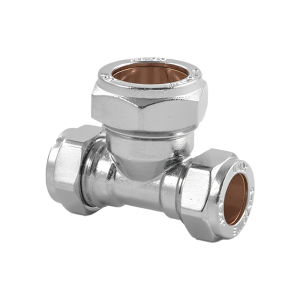Chrome Compression Reducing Tee – 15mm x 15mm x 22mm Left