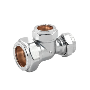 Chrome Compression Reducing Tee – 22mm x 15mm x 15mm Left