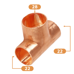 Copper End Feed Reducing Tee - 22mm x 22mm x 28mm Sizing