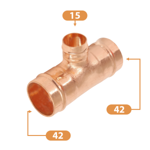 Copper Solder Ring Reducing Tee - 42mm x 42mm x 15mm Sizing