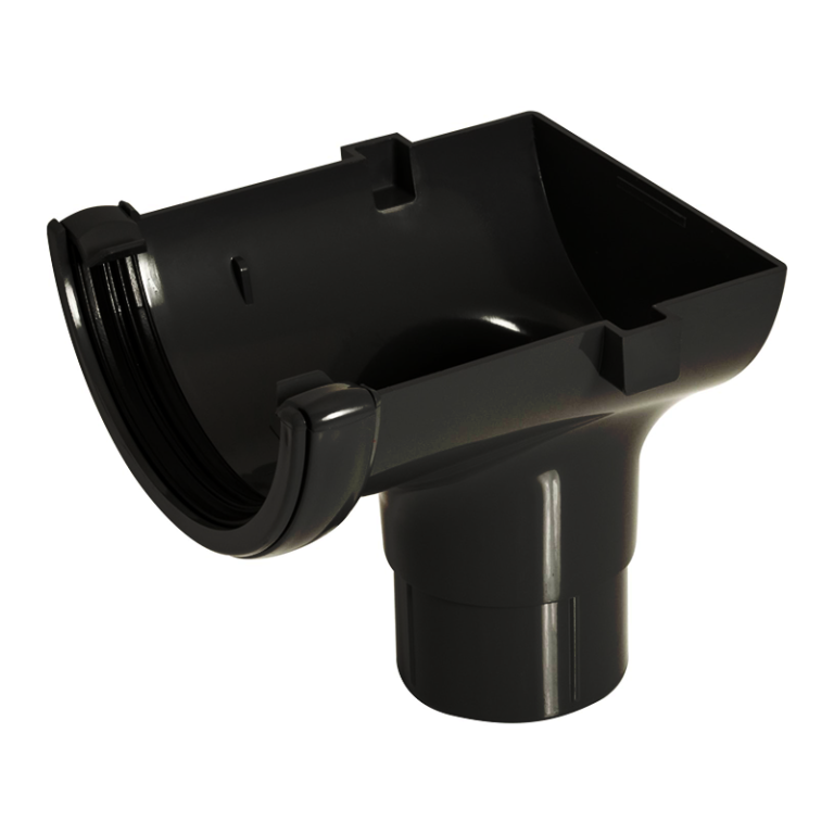 FloPlast Black Half Round Gutter Stop End Outlet - 112mm Left