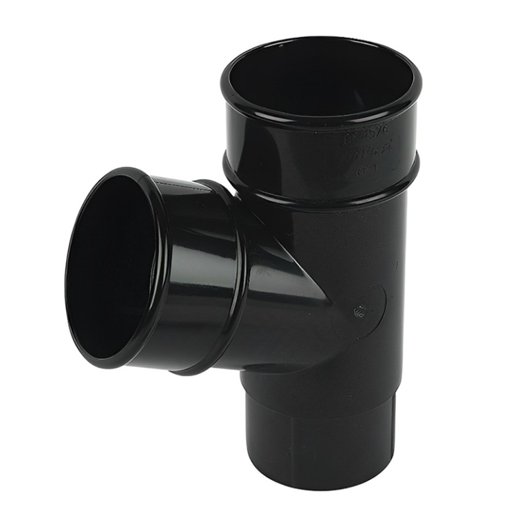FloPlast Black Round 67° Downpipe Branch - 68mm Left