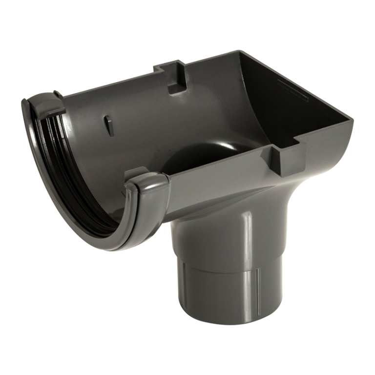 FloPlast Grey Half Round Gutter Stop End Outlet - 112mm Left
