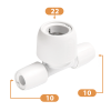 Hep2O Plastic Push-Fit Double End Reduced Tee Fitting - 10mm x10mm x 22mm Diagram
