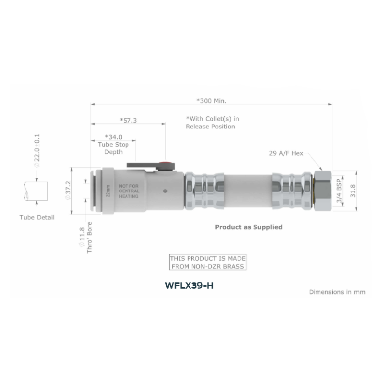 JG Speedfit Push Fit Flexible Tap Hose with Valve Diagram
