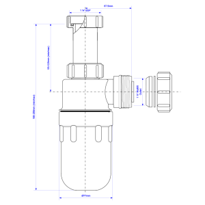 McAlpine A10AR-CP Plastic Resealing Adjustable Inlet Bottle Trap - 32mm Drawing