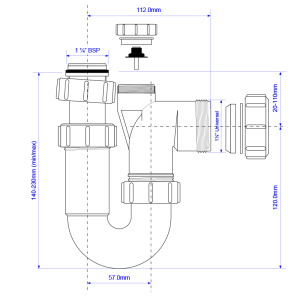 McAlpine ASA10V Adjustable Inlet Swivel Anti-Syphon P Trap - 32mm Diagram