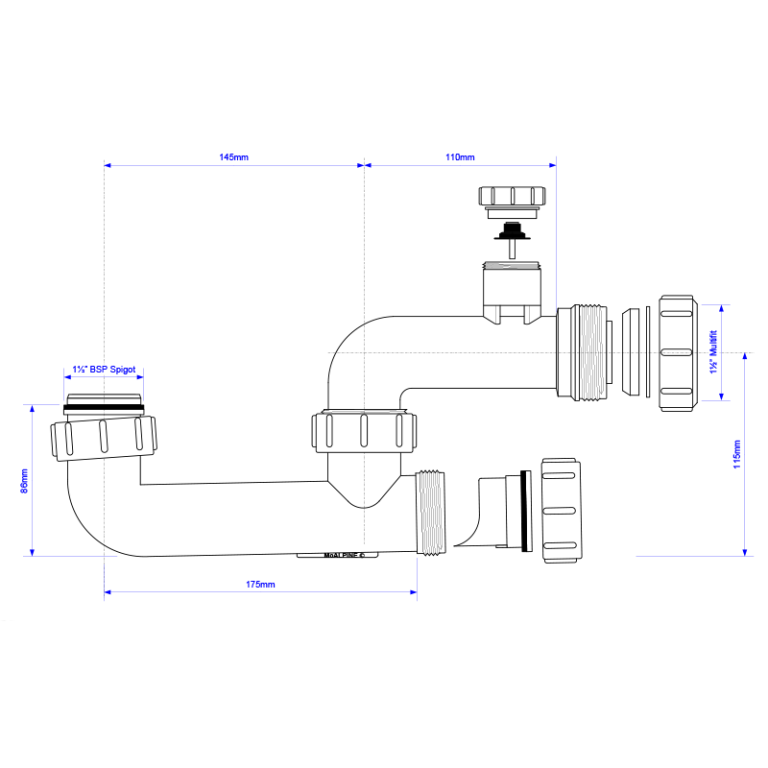 McAlpine SM10EV Seal Anti-Syphon Extended Body Bath Trap - 60mm Diagram