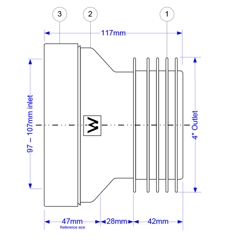 McAlpine WC-CON1 Straight WC Pan Connector - 110mm Drawing