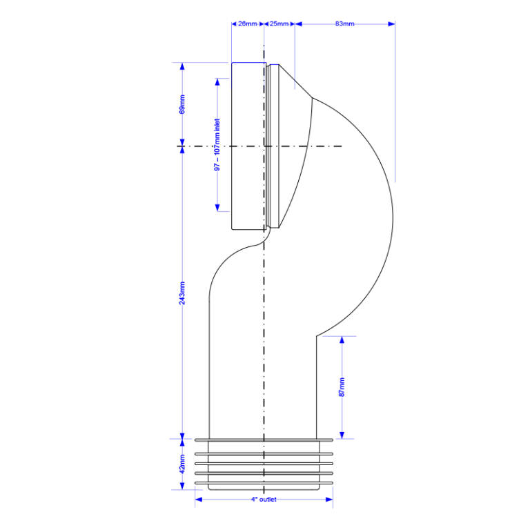 McAlpine WC-CONQ 90° Space Saving Bend Pan Connector - 110mm Drawing