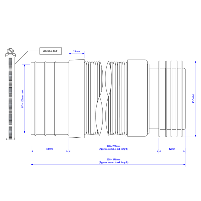 McAlpine WC-F21R Back to Wall Flexible WC Connector - 110mm Drawing
