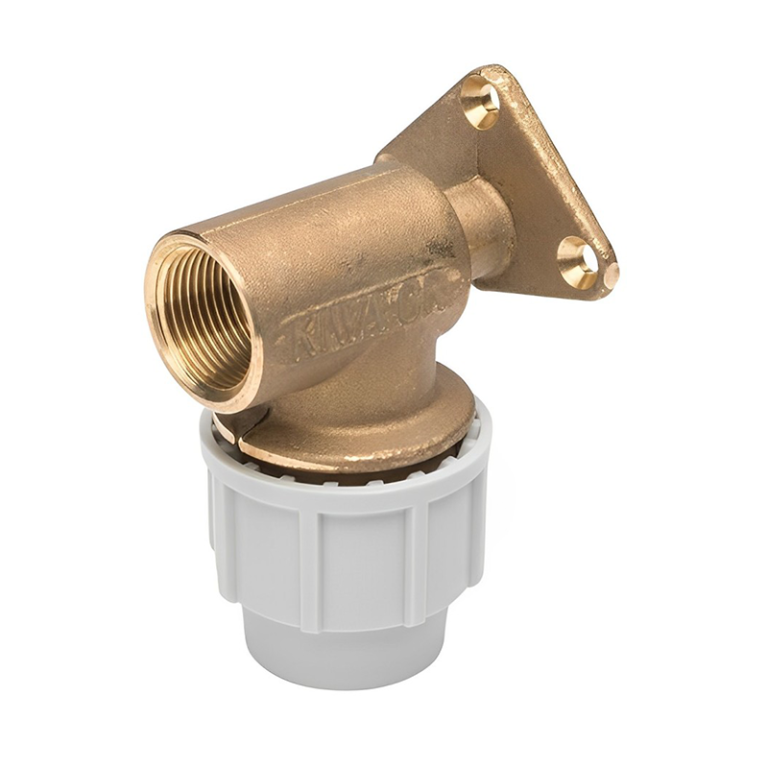 Plasson Compression Brass Wall Plate Elbow - 20mm x 1:2 BSP Left