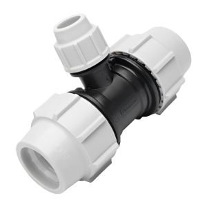 Plasson Compression MDPE 90° Reducing Tee - 25mm x 25mm x 20mm Left