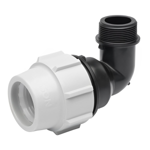 Plasson Compression MDPE Male 90° Elbow - 20mm x 1:2 BSP Left