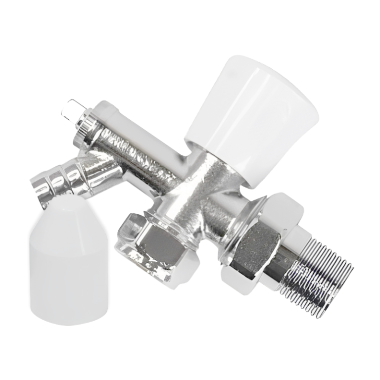 Radiator Valve Angled with Drain Off - 15mm x 3:4 Union Cap