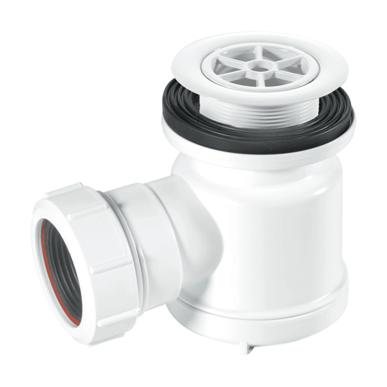 Shallow Shower Trap with 70mm White Plastic Flange – STW1R Left
